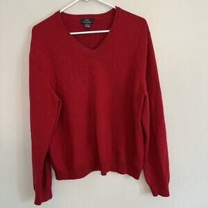 Brooks Brothers Men's Extra Fine Wool V Neck Sweater Red Sz L Classic Office